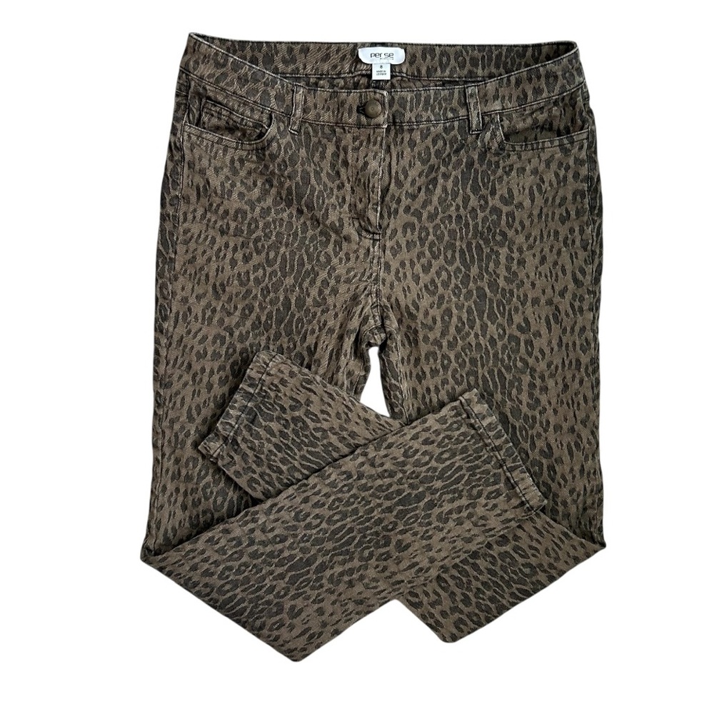 PER SE Women’s by Carlisle Ankle Pants Skinny BrownBlack Leopard Print Pockets 8